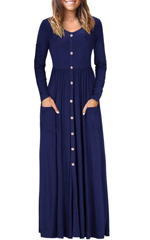 BY610503-5 Hunter  Button Front Pocket Style Casual Long Dress